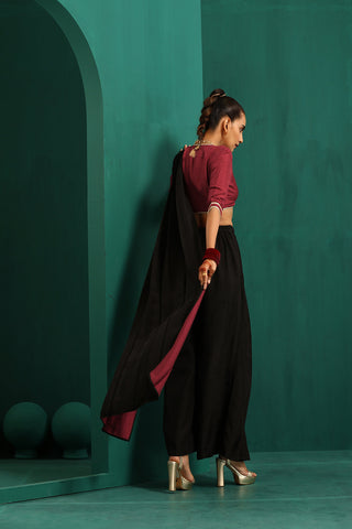 Truebrowns Black Silk Palazzo Stitched Saree