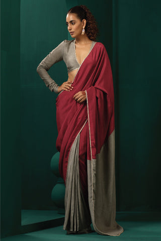 Truebrowns Grey Purple Silk Pre-Stitched Saree