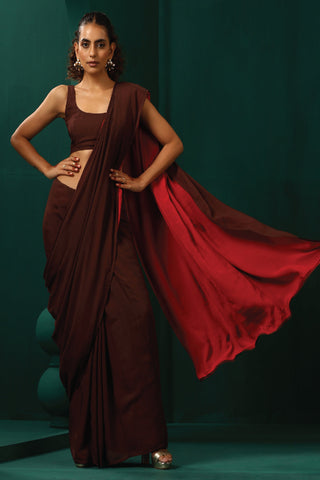 Truebrowns Cola Muslin Silk Pre-Stitched Saree