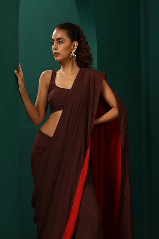 Truebrowns Cola Muslin Silk Pre-Stitched Saree