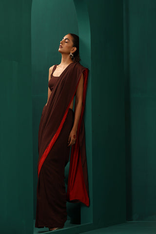 Truebrowns Cola Muslin Silk Pre-Stitched Saree