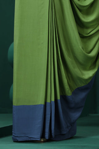 Truebrowns Green Muslin Silk Pre-Stitched Saree