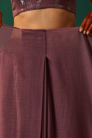 Truebrowns Mauve Cotton Silver Lurex Striped Pre-Stitched Saree