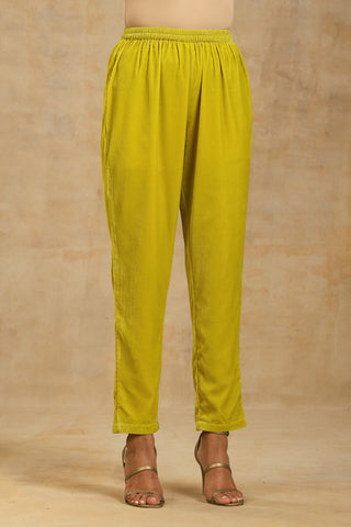 Truebrowns Lime Velvet Solid Co-Ord Set
