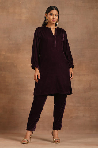 Truebrowns Wine Velvet Solid Co-Ord Set