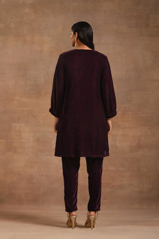 Truebrowns Wine Velvet Solid Co-Ord Set