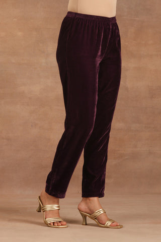 Truebrowns Wine Velvet Solid Co-Ord Set