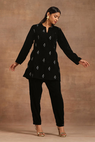 Truebrowns Black Velvet Embroidered Relaxed Co-Ord Set