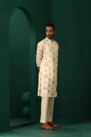 Truebrowns Men'S Ivory Peach Cotton Kurta