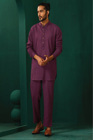 Truebrowns Men'S Purple Dobby Co-Ord Set