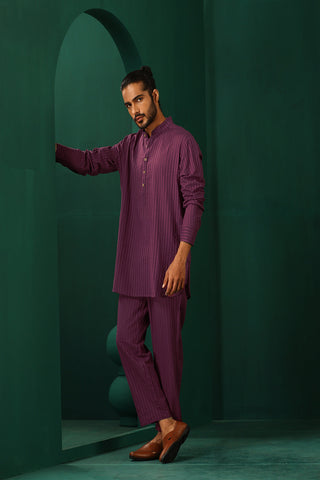 Truebrowns Men'S Purple Dobby Co-Ord Set