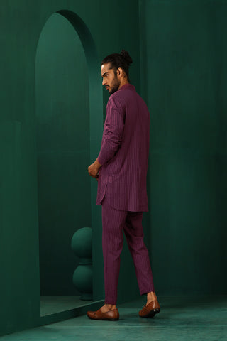 Truebrowns Men'S Purple Dobby Co-Ord Set