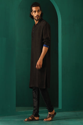 Truebrowns Men'S Black Silk Long Kurta