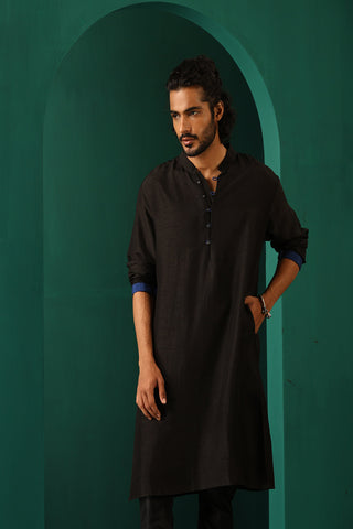 Truebrowns Men'S Black Silk Long Kurta