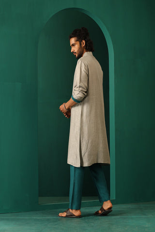 Truebrowns Men'S Grey Silk Long Kurta