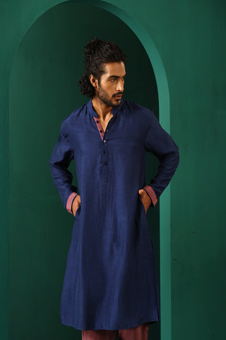 Truebrowns Men'S Blue Silk Long Kurta