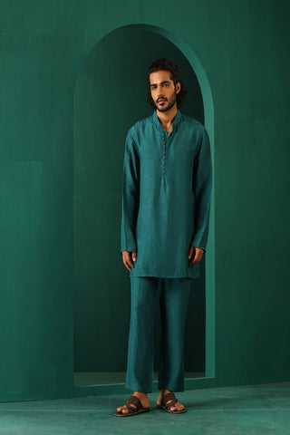 Truebrowns Men'S Teal Silk Co-Ord Set