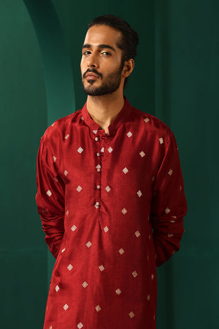 Truebrowns Men'S Maroon Diamond Viscose Silk Long Kurta