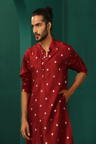 Truebrowns Men'S Maroon Diamond Viscose Silk Long Kurta