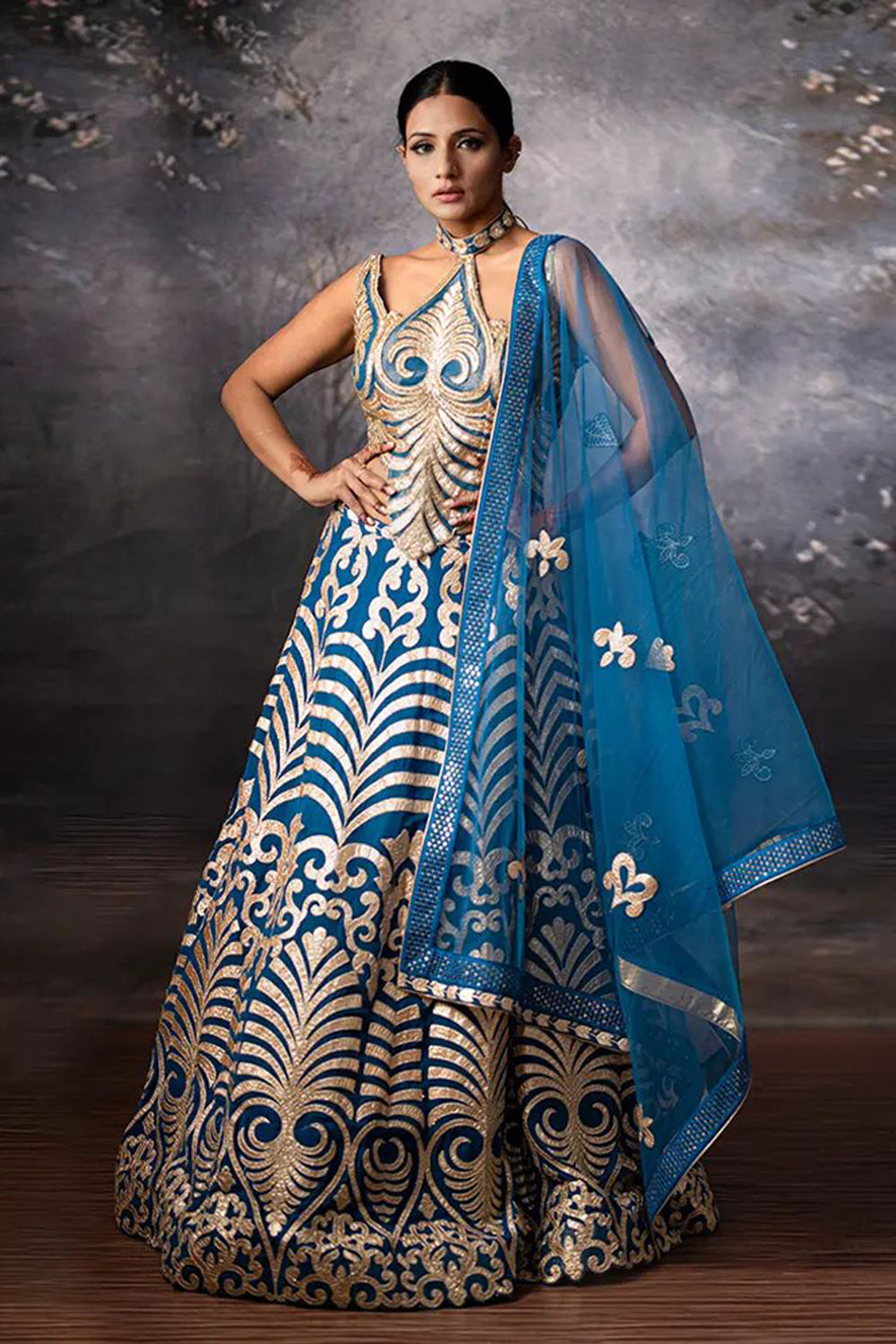 Blue Applique Lehenga