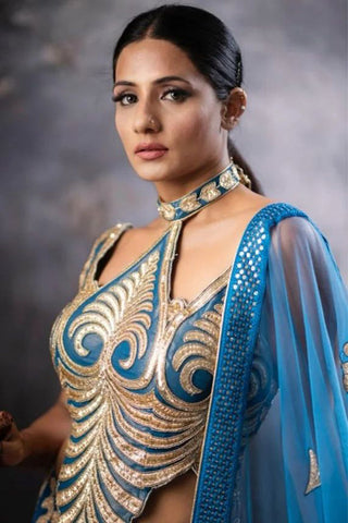 Blue Applique Lehenga