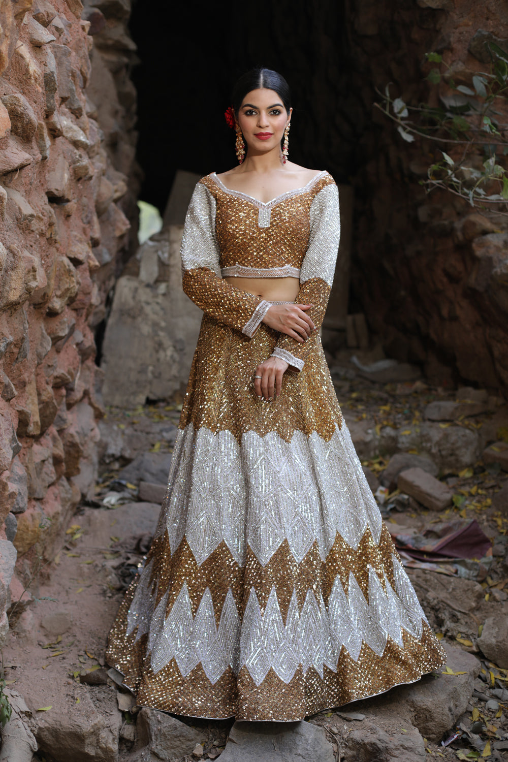 Gold And Silver Lehenga Set