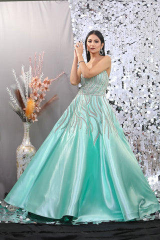Sage Green Off Shoulder Gown