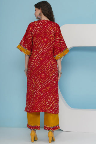 Red Bandhani Choga Set