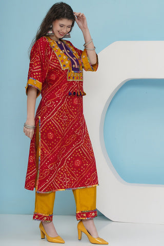 Red Bandhani Choga Set