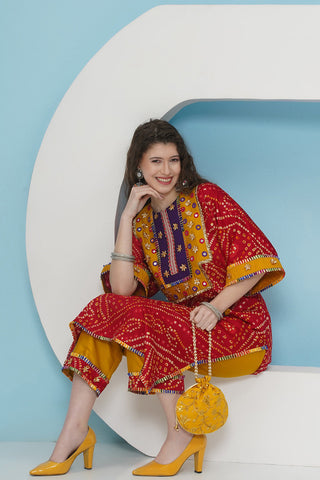 Red Bandhani Choga Set