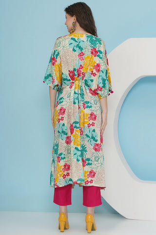 White Printed Tie Knot Choga Set