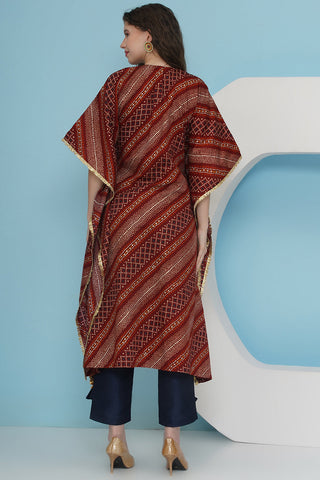 Rust Bandhani Kaftaan Set