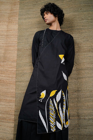 Overlay Black Kurta Paired With Straight Pants Embroidered